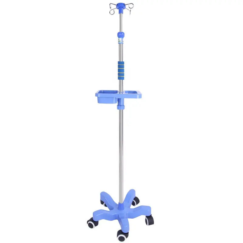 Hospital Four Legged Mobile Stainless Steel Infusion Set IV Pole Drip Rack With Wheels