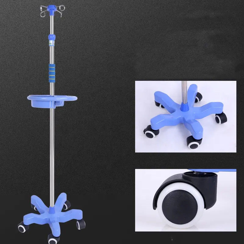 Hospital Four Legged Mobile Stainless Steel Infusion Set IV Pole Drip Rack With Wheels